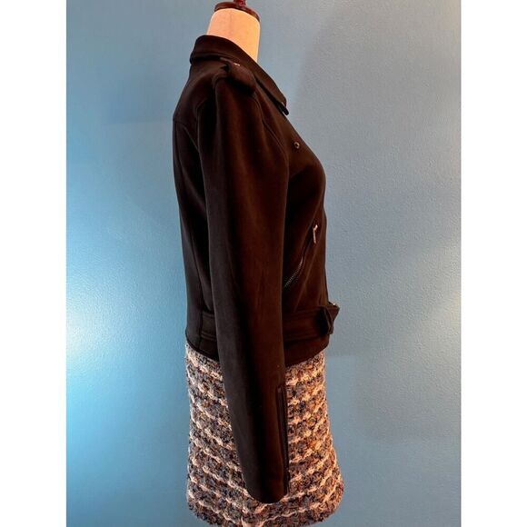 Sans Souci Faux Suede Moto Jacket Attached Belt Zipper Close & Pockets S - Picture 4 of 8